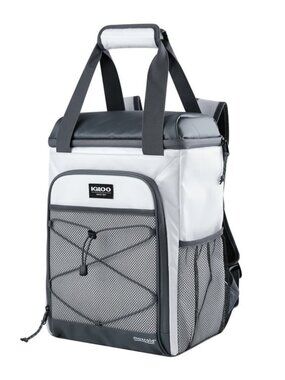 NWT Igloo Marine MaxCold 28 Can Backpack Cooler Soft Insulated White and Grey